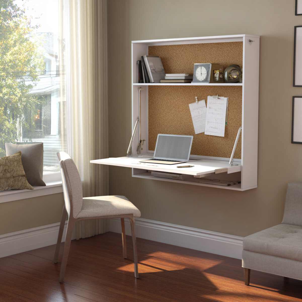 Fold-Down Desk with Corkboard Surface