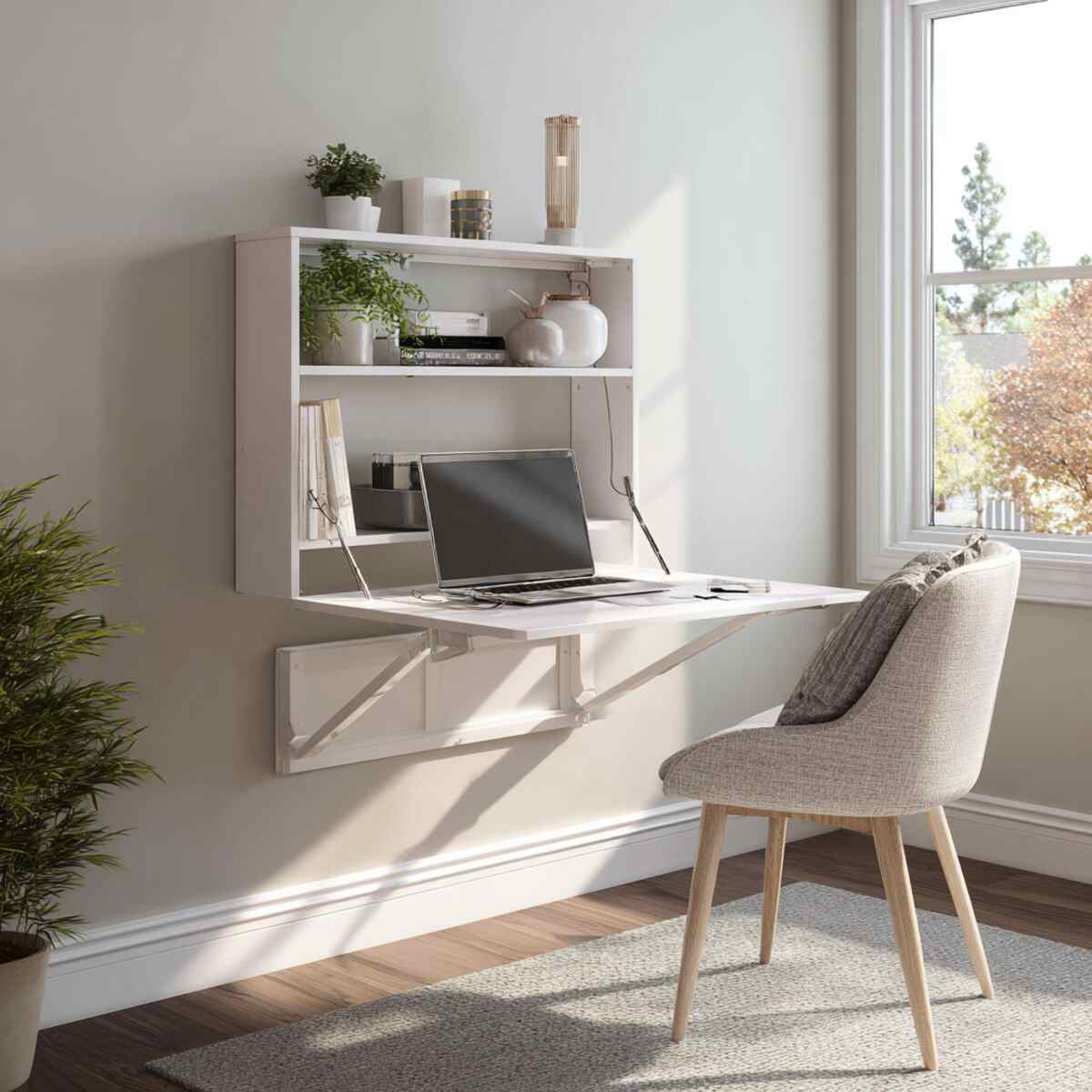 Fold-Down Desk with Laptop Charging Station