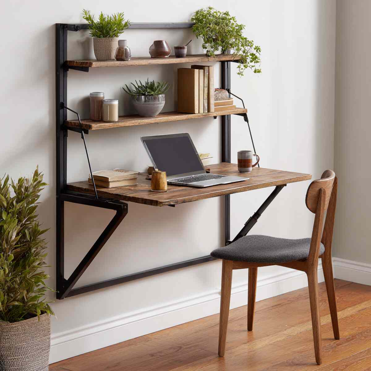 Industrial Metal and Wood Wall Desk