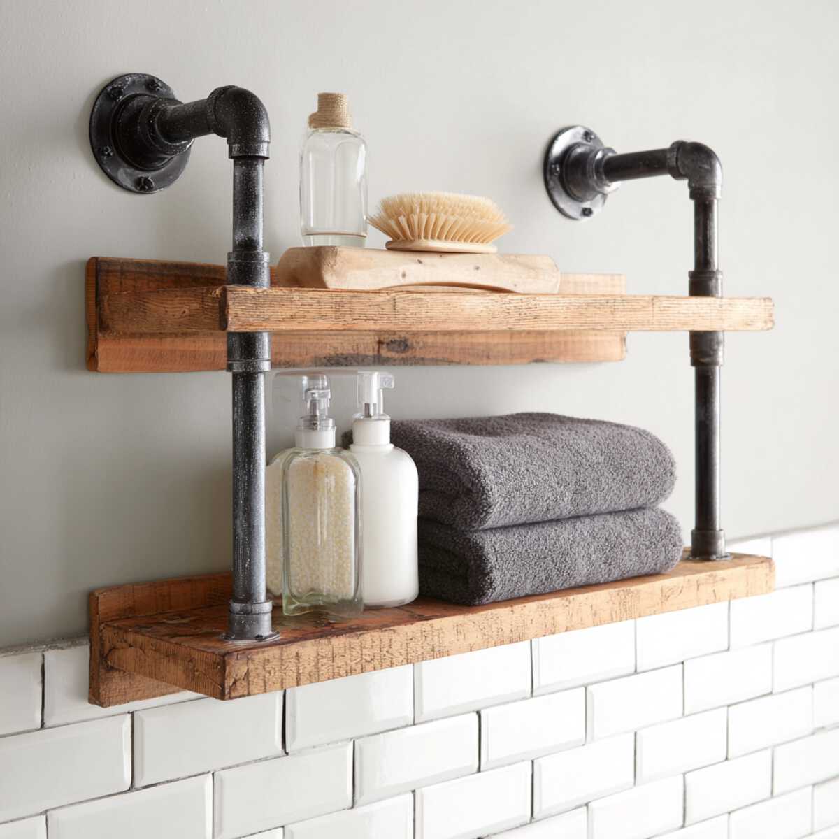 Industrial Pipe Shelf with Reclaimed Wood