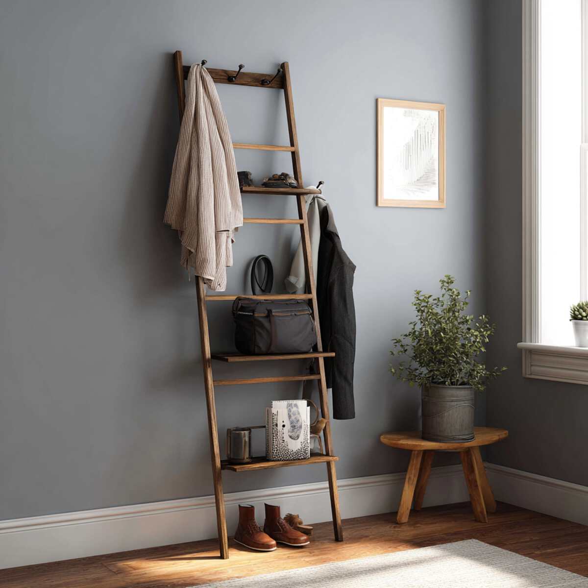 Ladder-Style Leaning Wall Hook Rack
