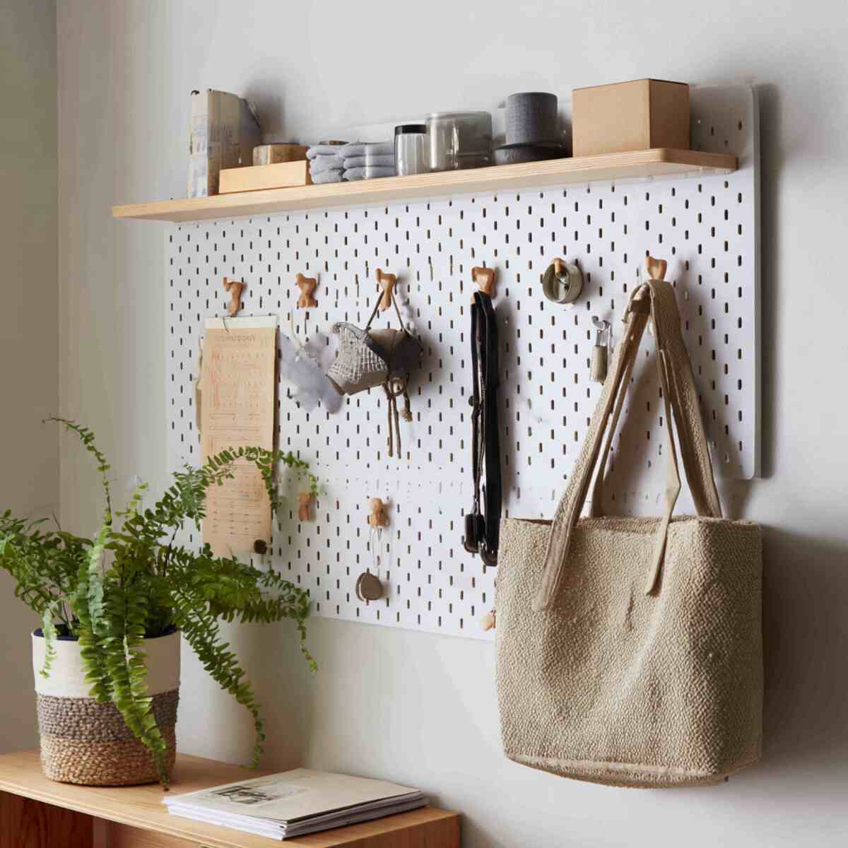 Pegboard Wall with Adjustable Hooks