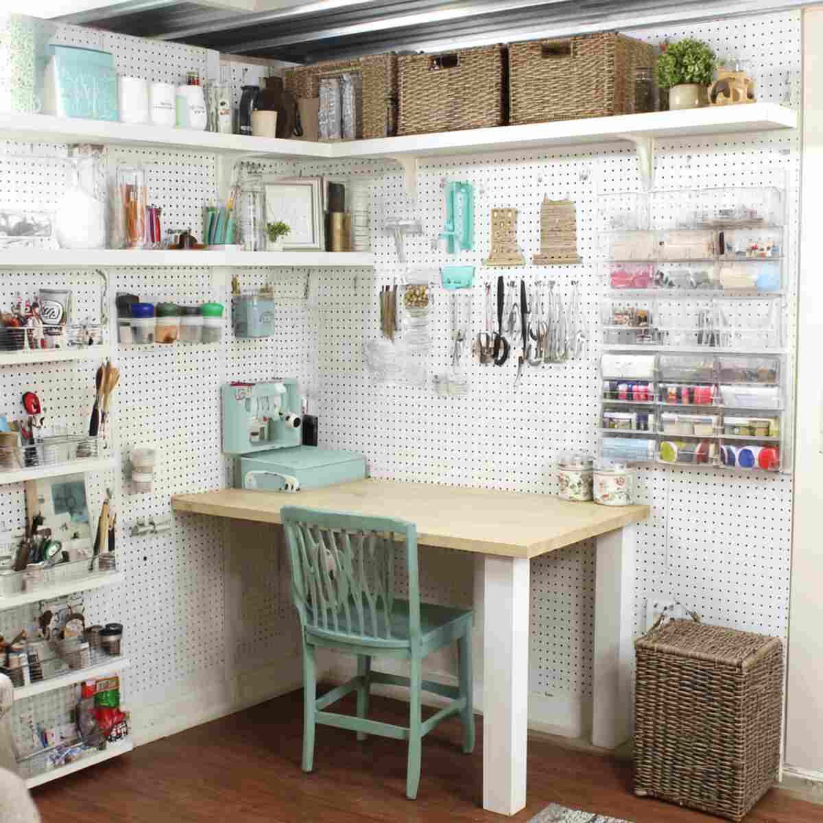 Pegboard with Hooks and Bins