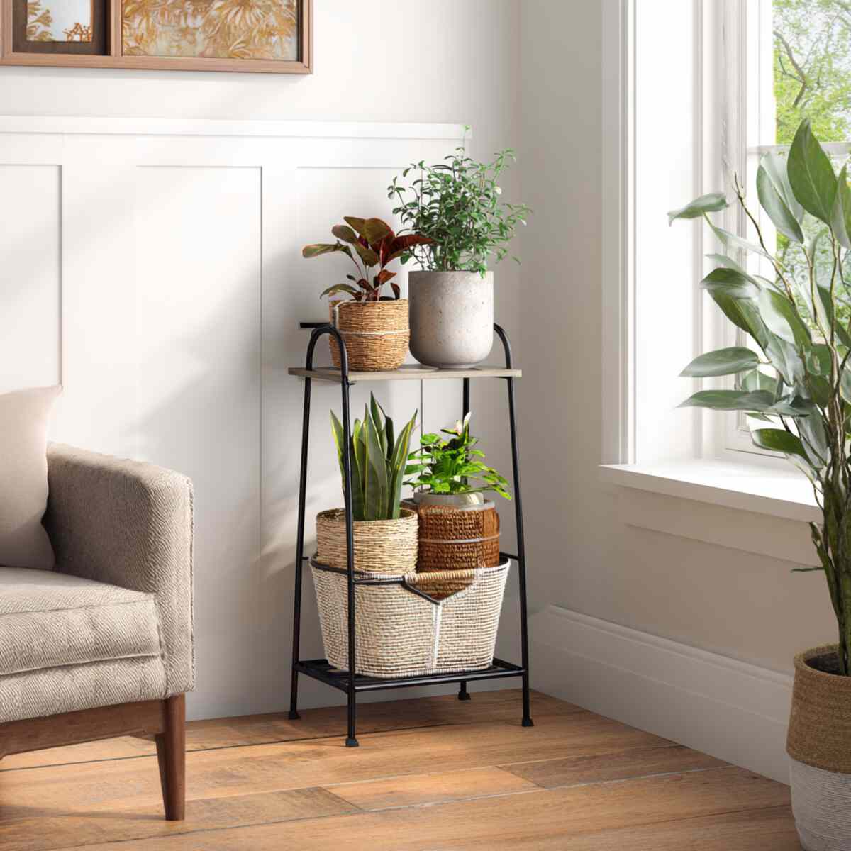 Plant Stand with Storage Baskets