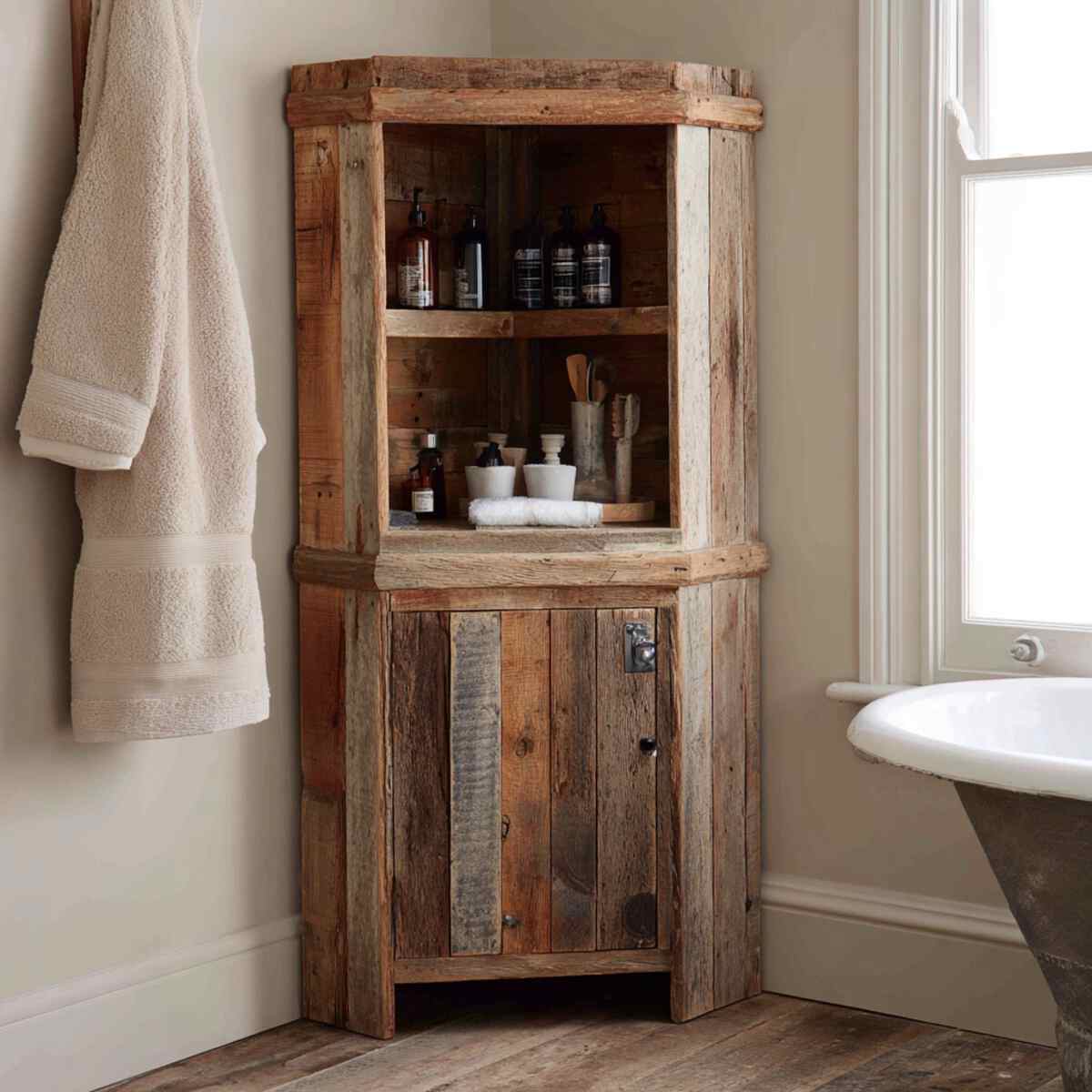 Rustic Reclaimed Wood Corner Cabinet