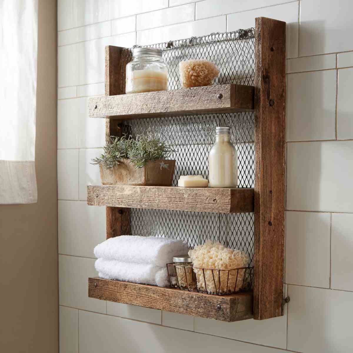Rustic Shelf with Chicken Wire Backing