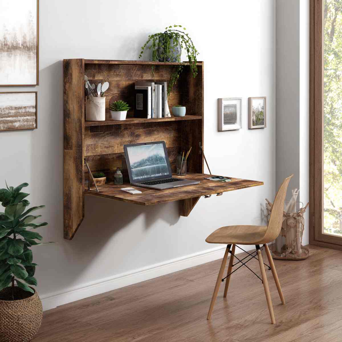 Rustic Wood Fold-Down Workstation