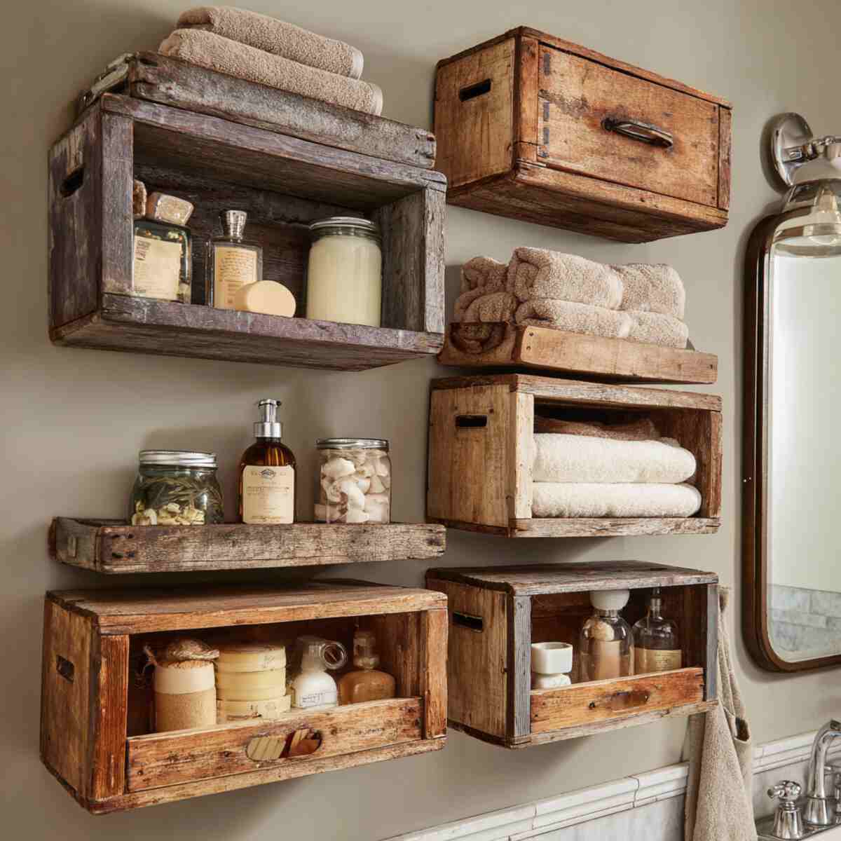 Shelves Made from Old Wooden Drawers