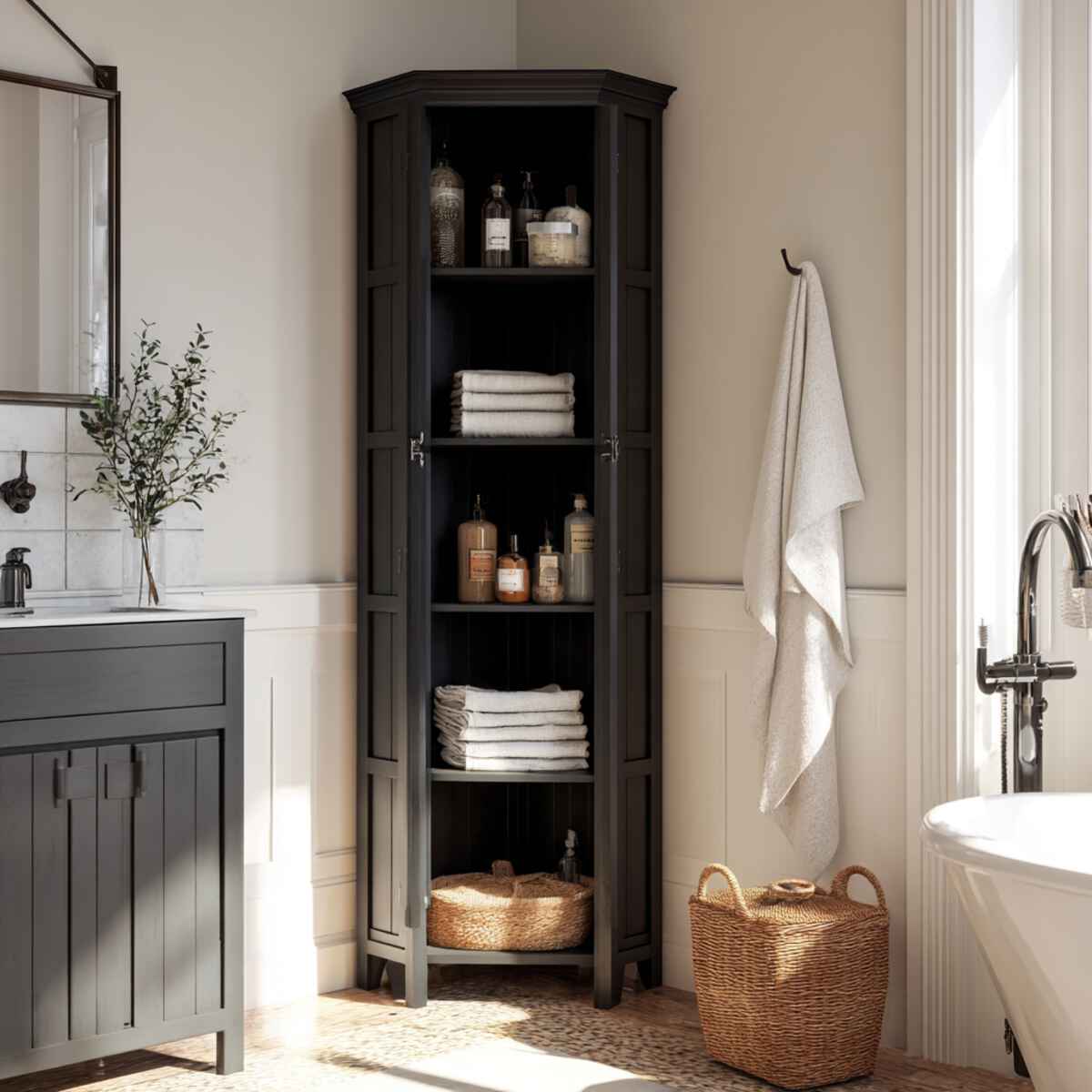 Tall Corner Linen Cabinet