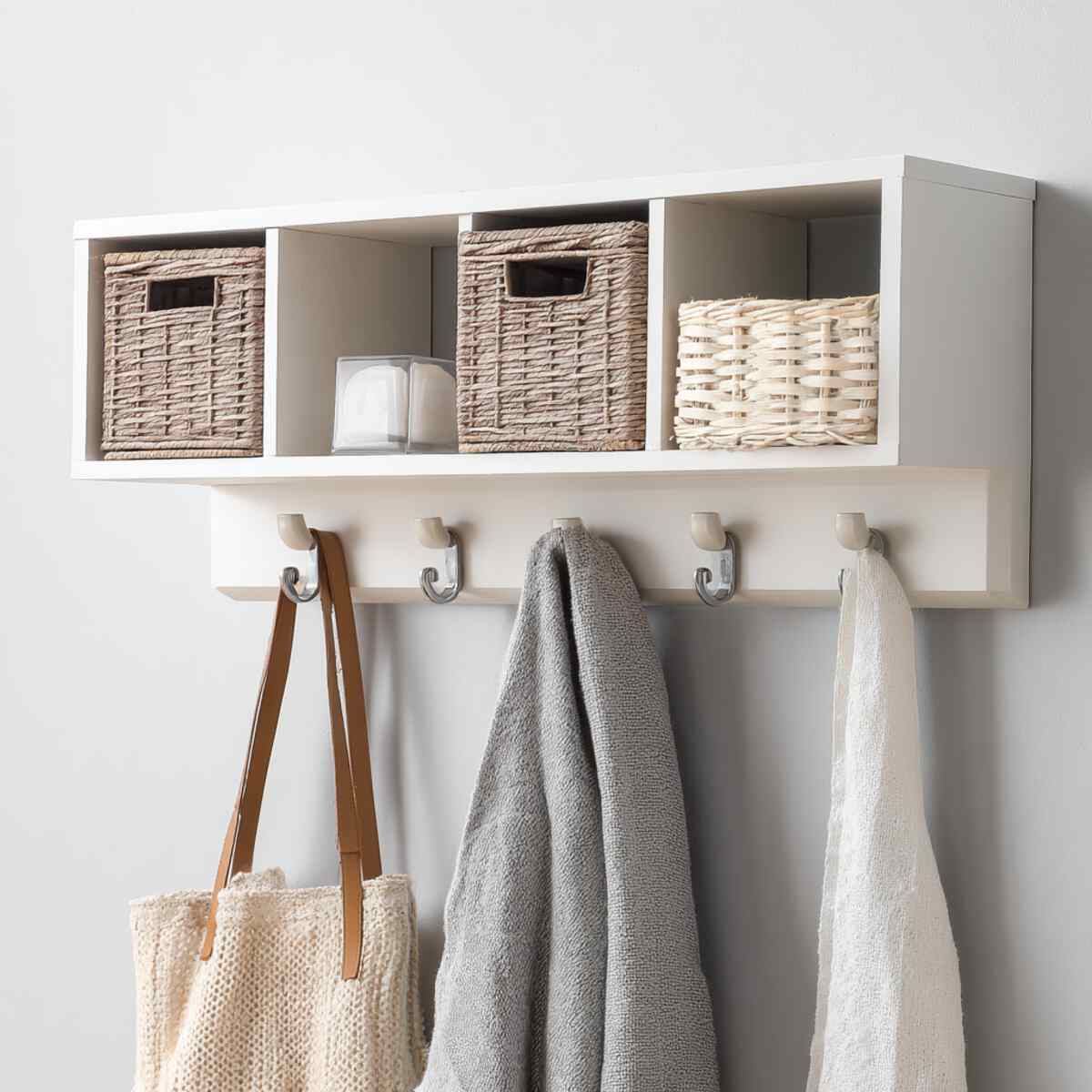 Wall-Mounted Coat Rack with Cubbies