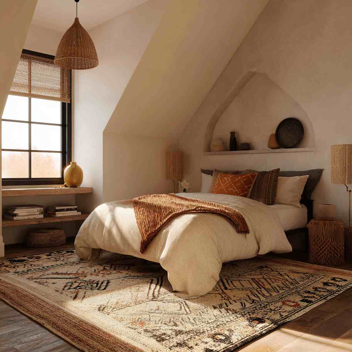 Warm Lighting and Layered Rugs