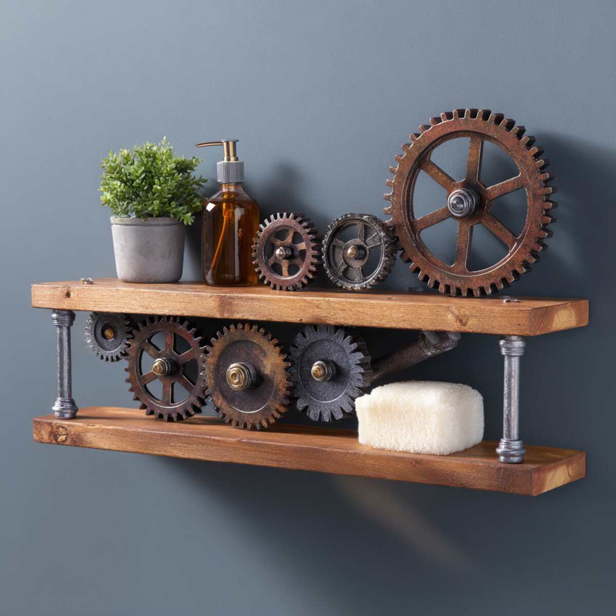 Wood and Metal Gear-Inspired Shelf