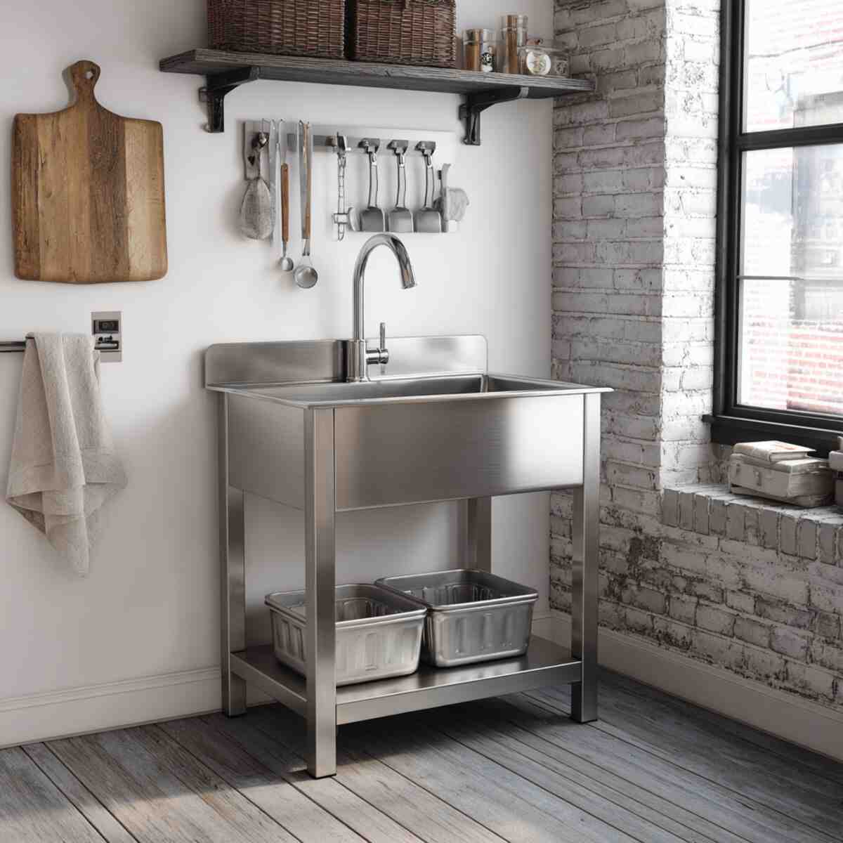 Freestanding Utility Sink with Stainless Steel Finish