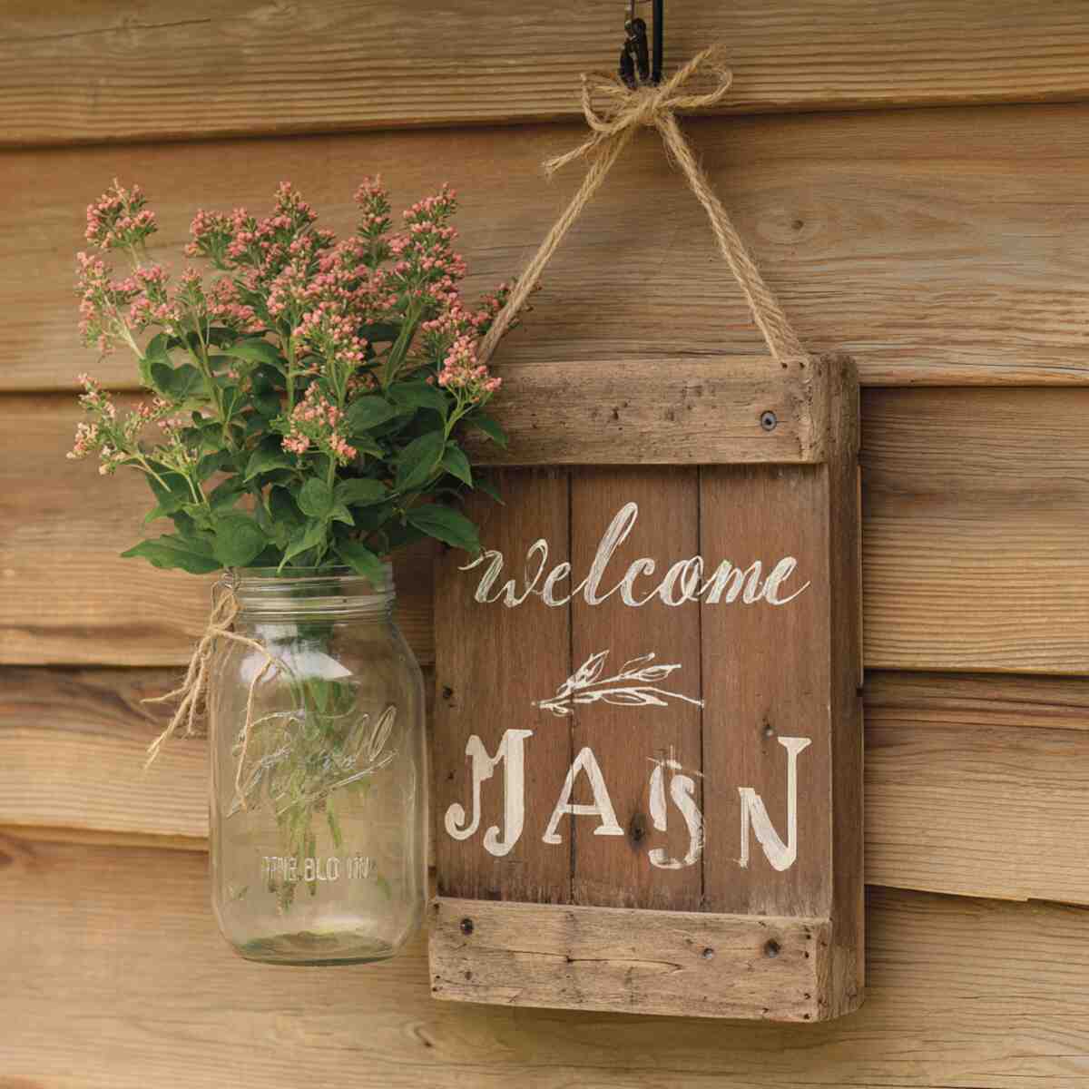 Hanging Mason Jar Welcome Board
