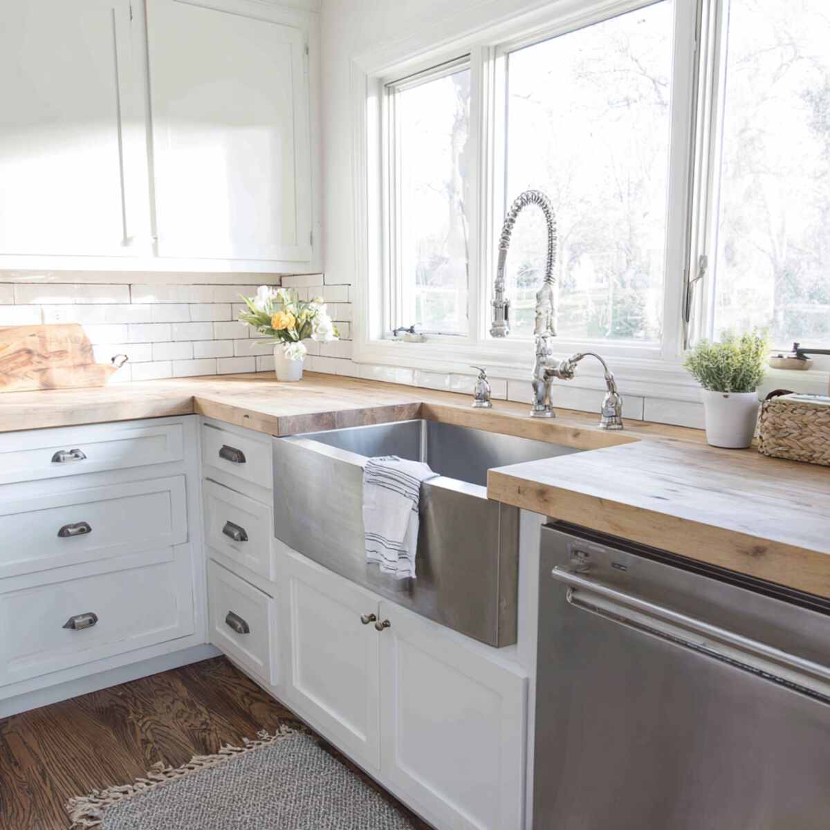 Stainless Steel Apron Sink with Butcher Block Counters