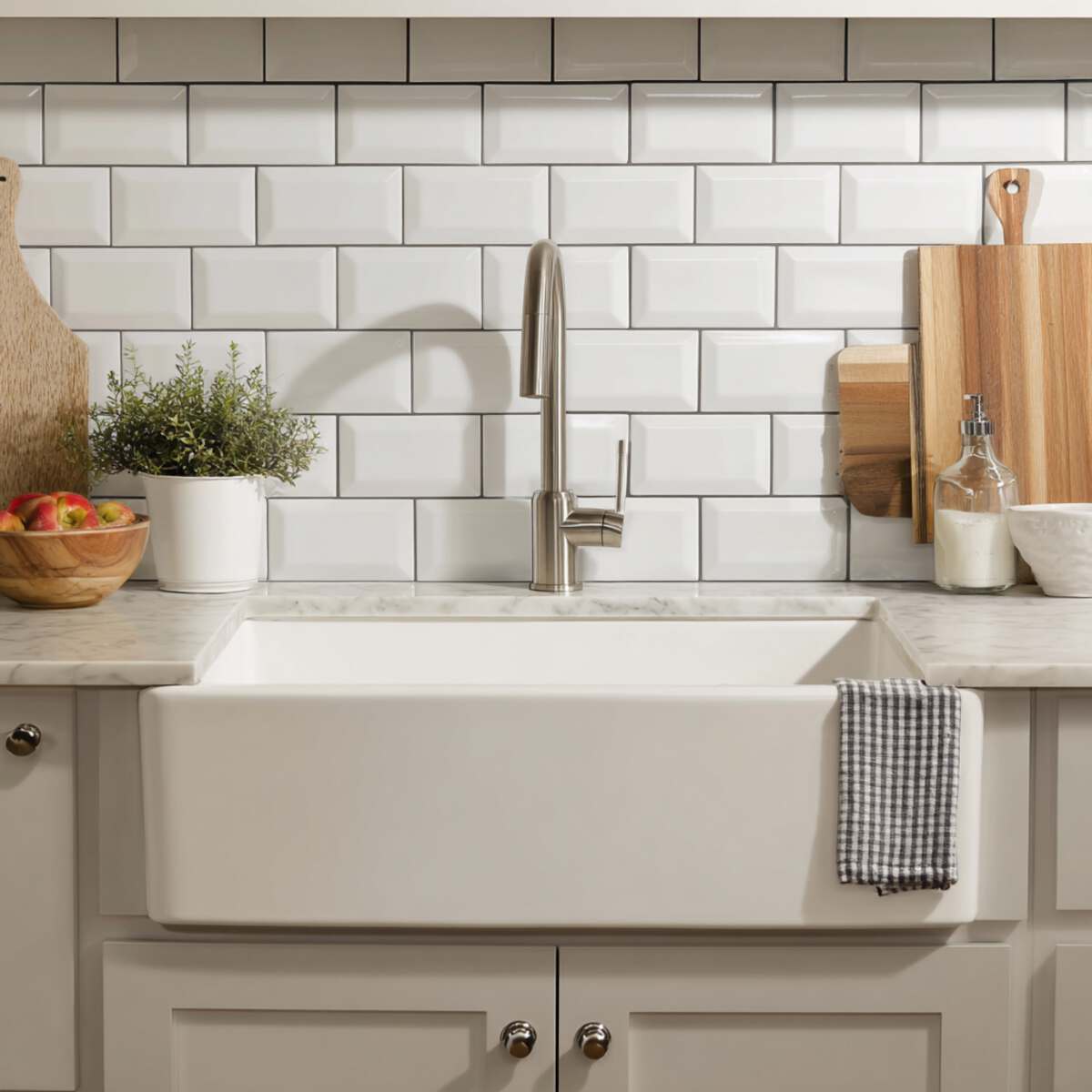 Deep Single-Bowl Sink with Subway Tile Wall