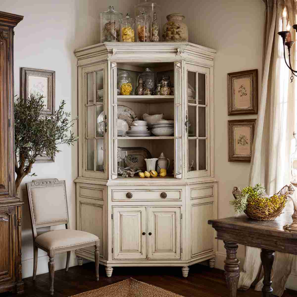 French Country Corner Hutch