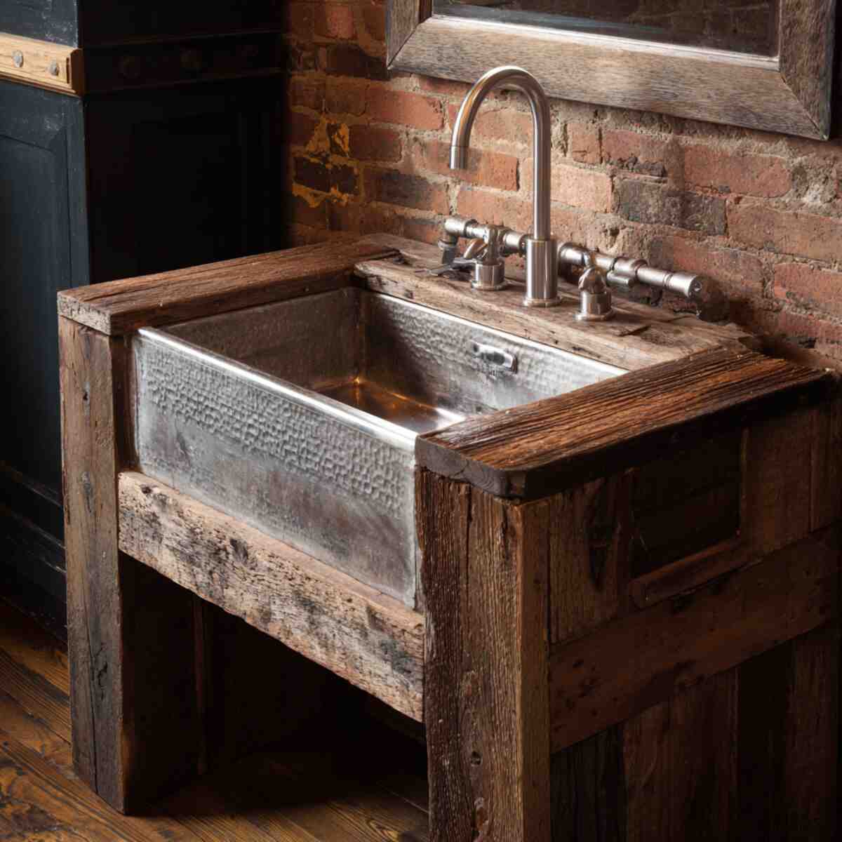 Recycled Sink with Rustic Wooden Base