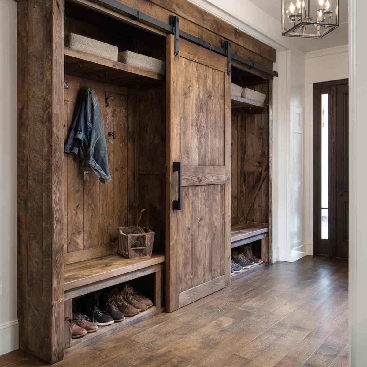 Rustic Wood Lockers with Sliding Doors