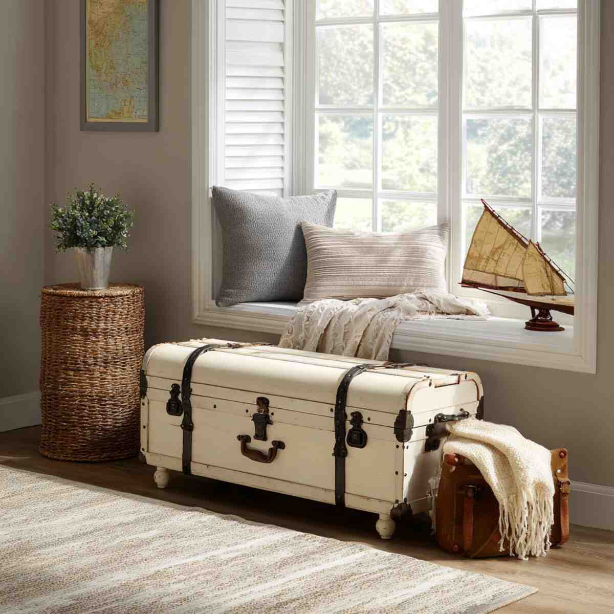 Vintage Trunk-Style Window Bench