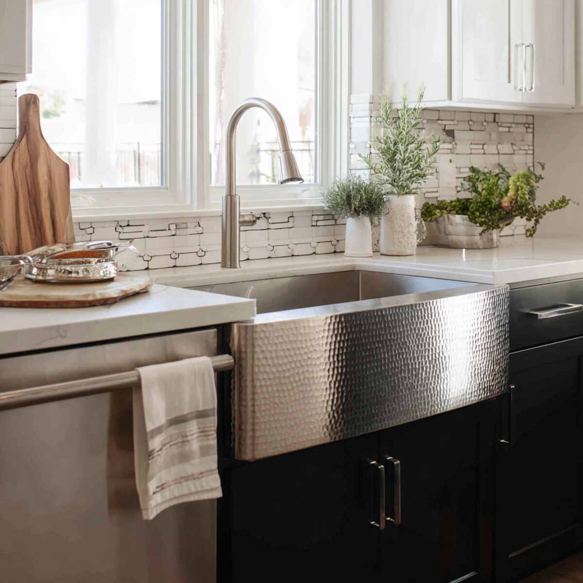 Hammered Nickel Farmhouse Sink with Modern Accents