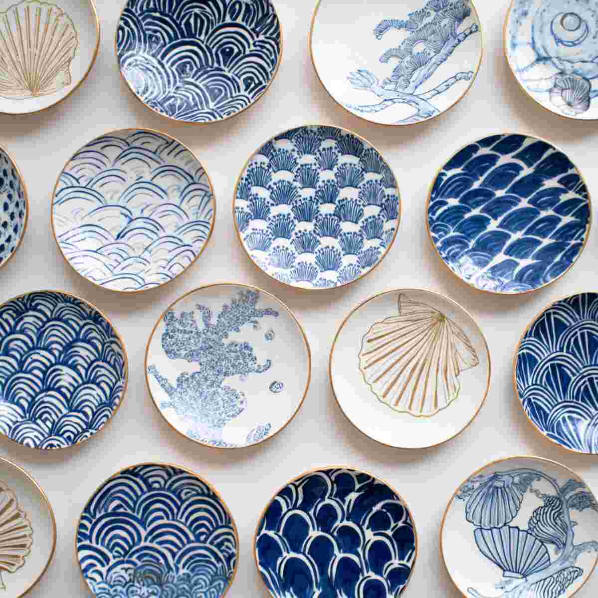 Coastal-Themed Plates (Shells, Waves)