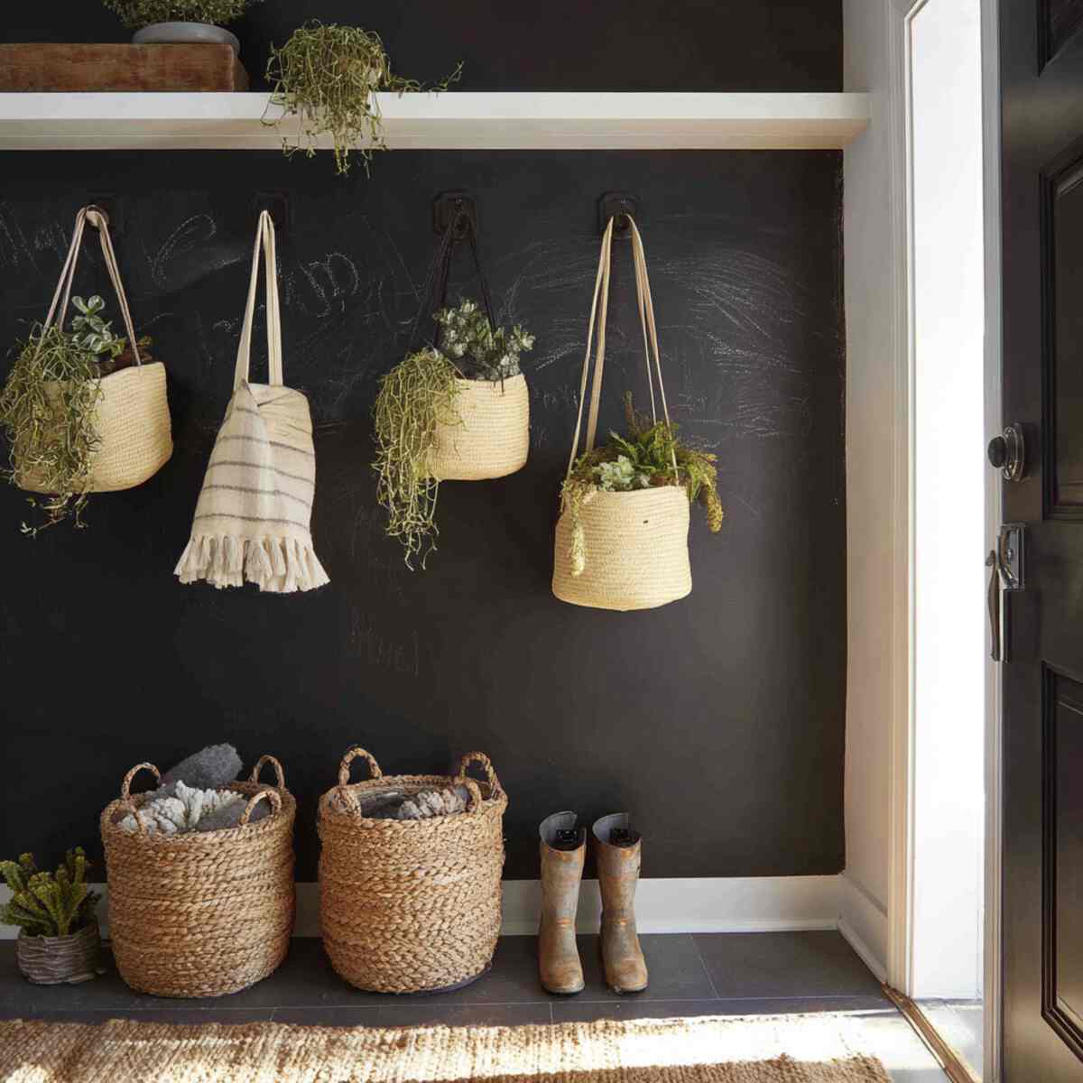 Chalkboard Wall with Hanging Baskets