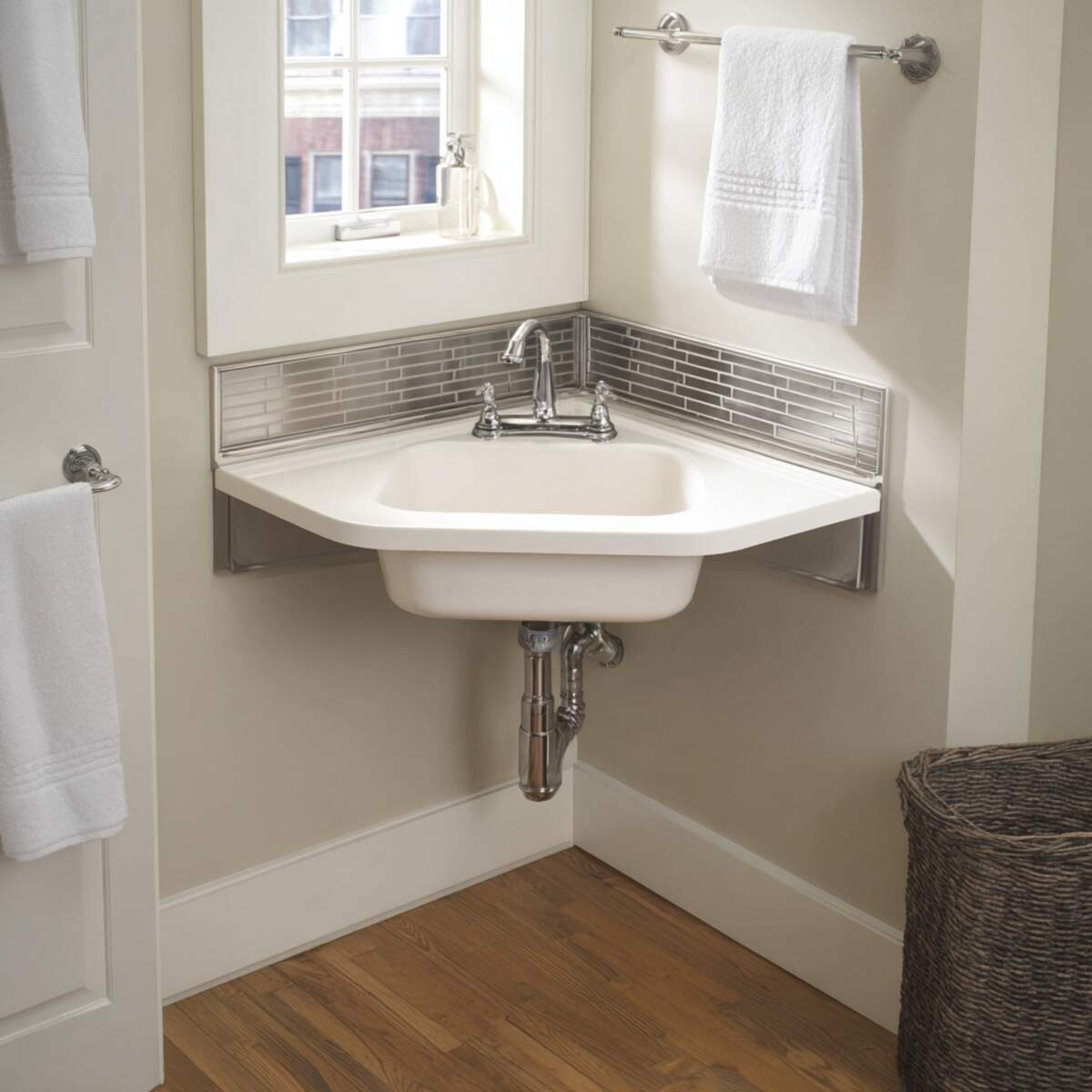 Corner-Mounted Sink to Save Space