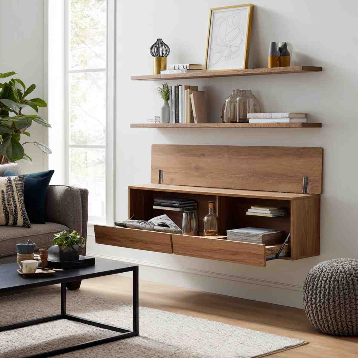 Floating Shelves with Lift-Top Lids