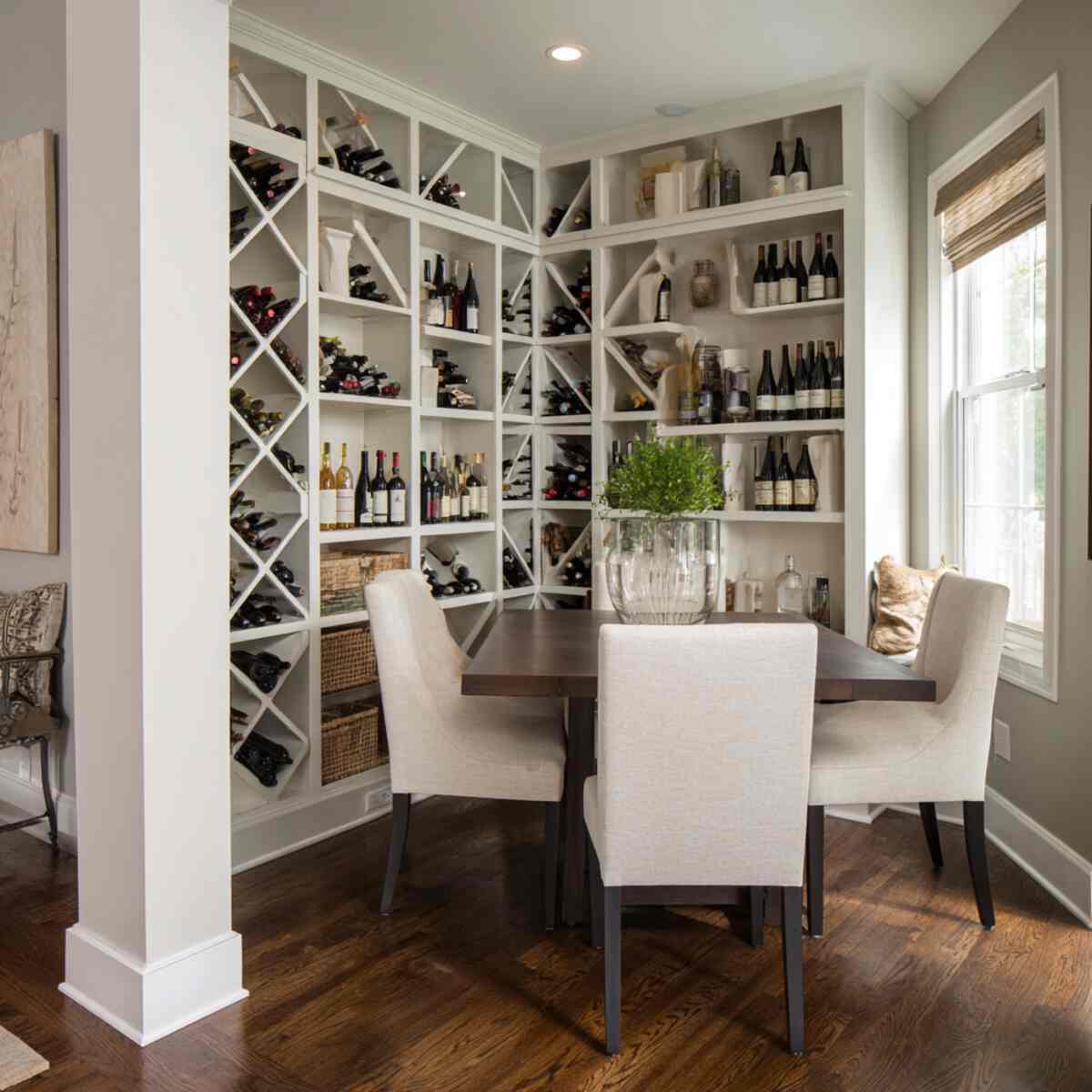 Built-In Corner Wine Rack with Angled Shelves
