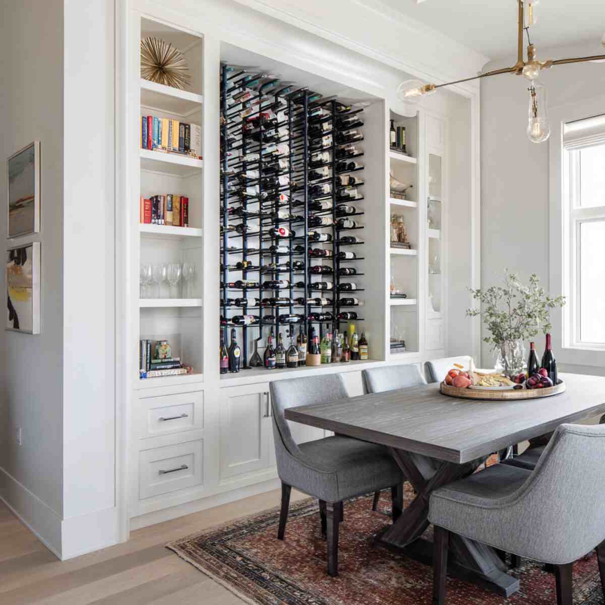 Wine Rack Combined with a Built-In Bookcase