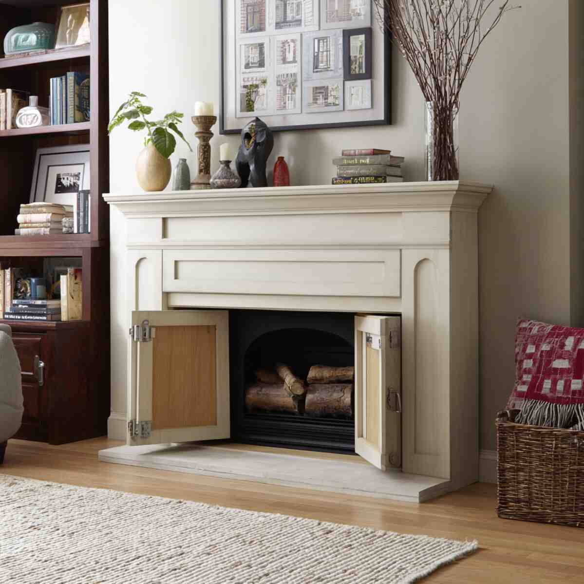 Fireplace Mantel with Hidden Storage