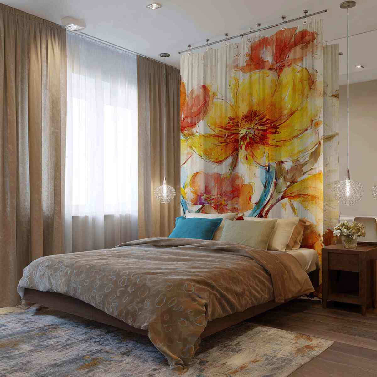 Artistic Hand-Painted Curtain Divider