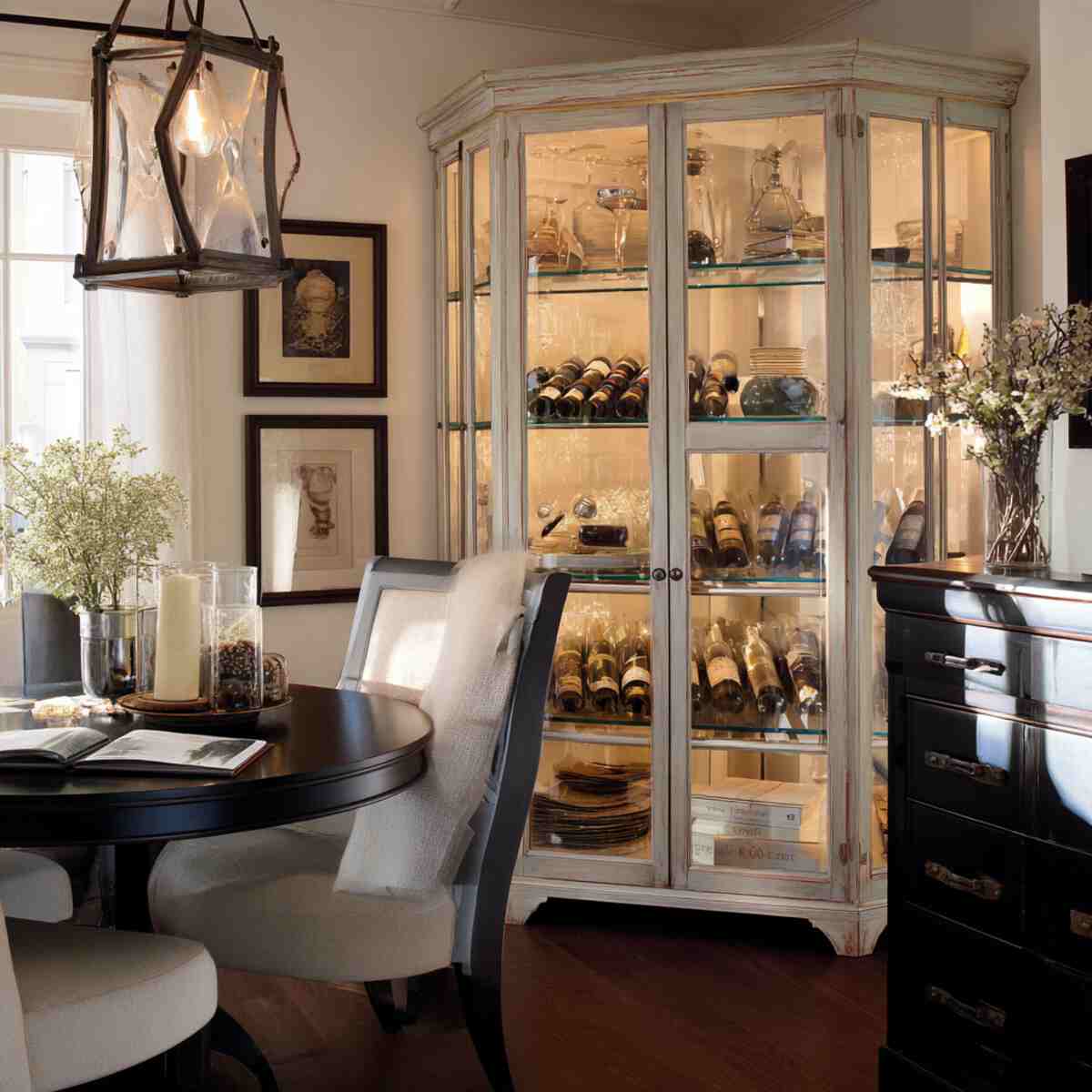 Corner Hutch with Glass Shelves and Lighting
