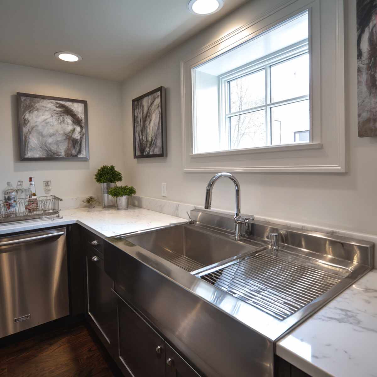 Stainless Steel Sink with Integrated Drainboard