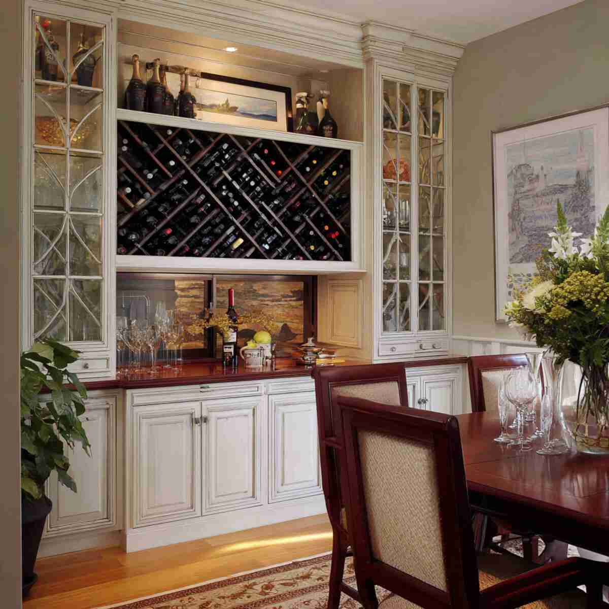 Wine Rack Integrated Into a Buffet Cabinet