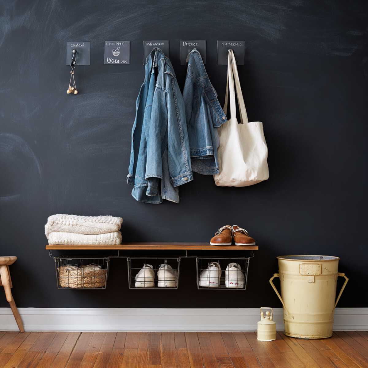 Chalkboard Wall with Shoe Storage Labels