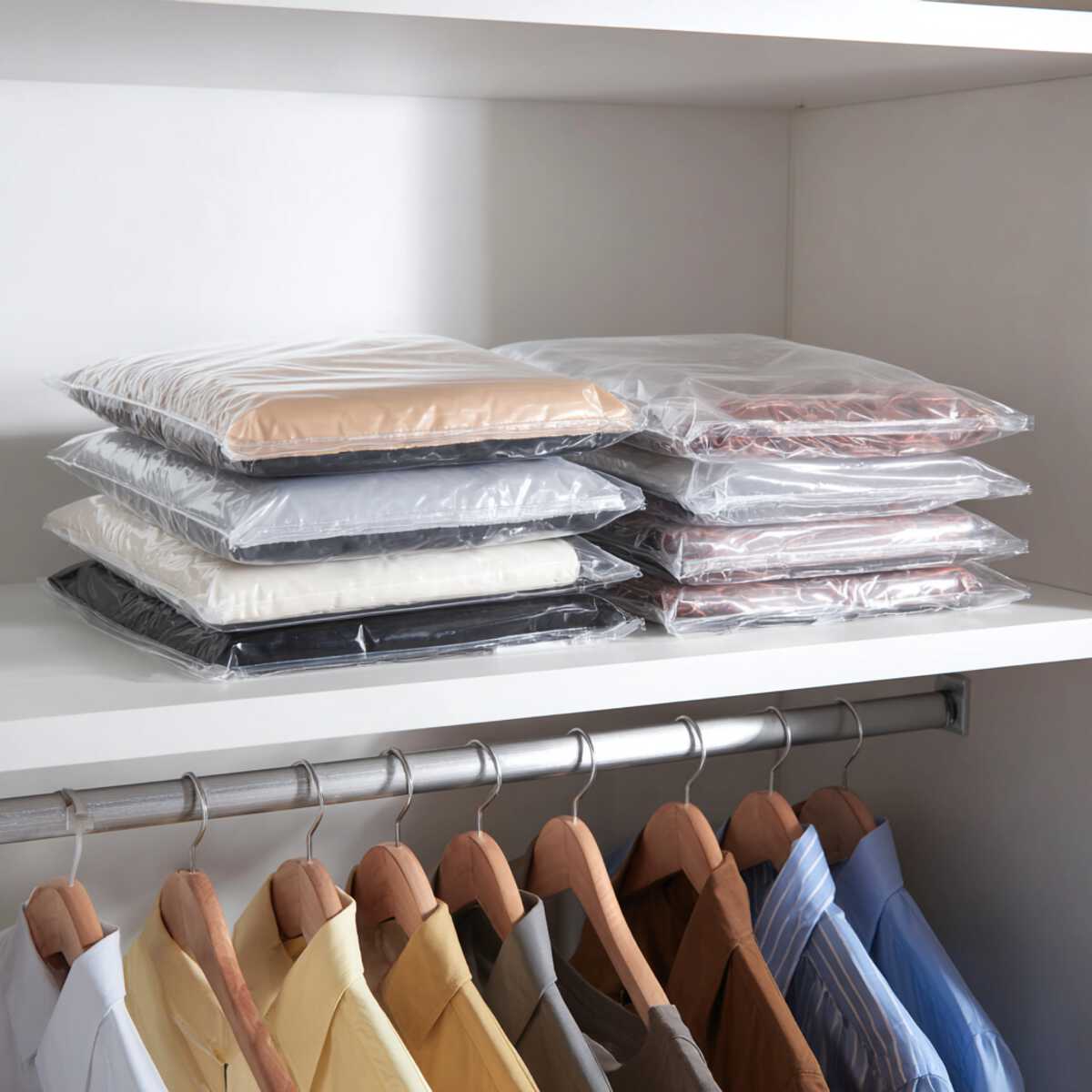 Vacuum-Sealed Bags on Top Shelves