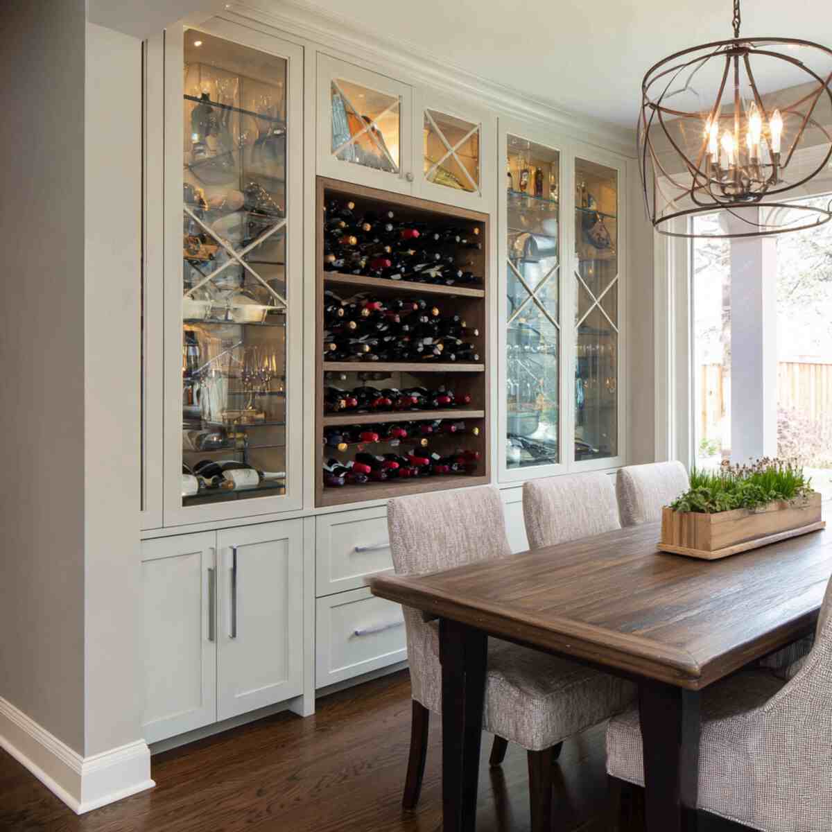 Built-In Wine Rack with Glass-Front Display Cabinets