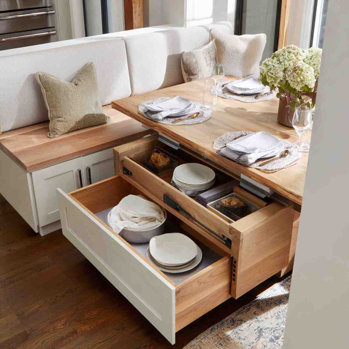 Pull-Out Dining Bench Storage