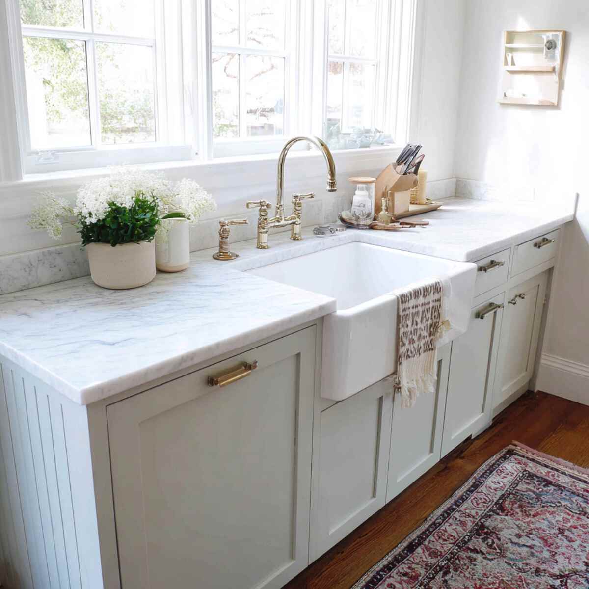 Undermount Apron Sink with Marble Counters