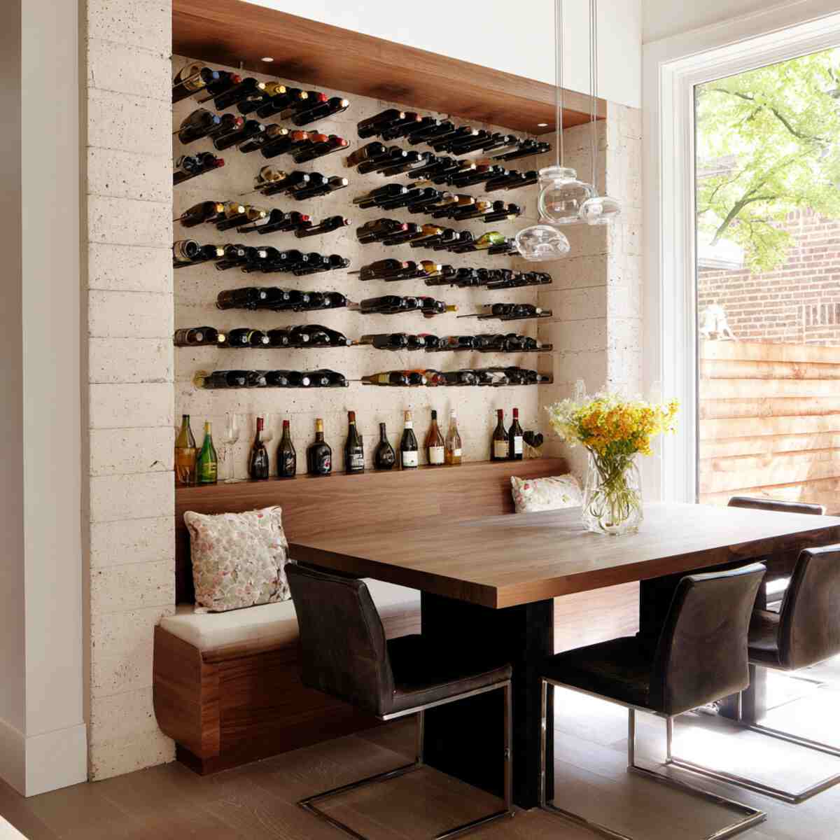 Wine Rack Incorporated Beneath a Floating Shelf