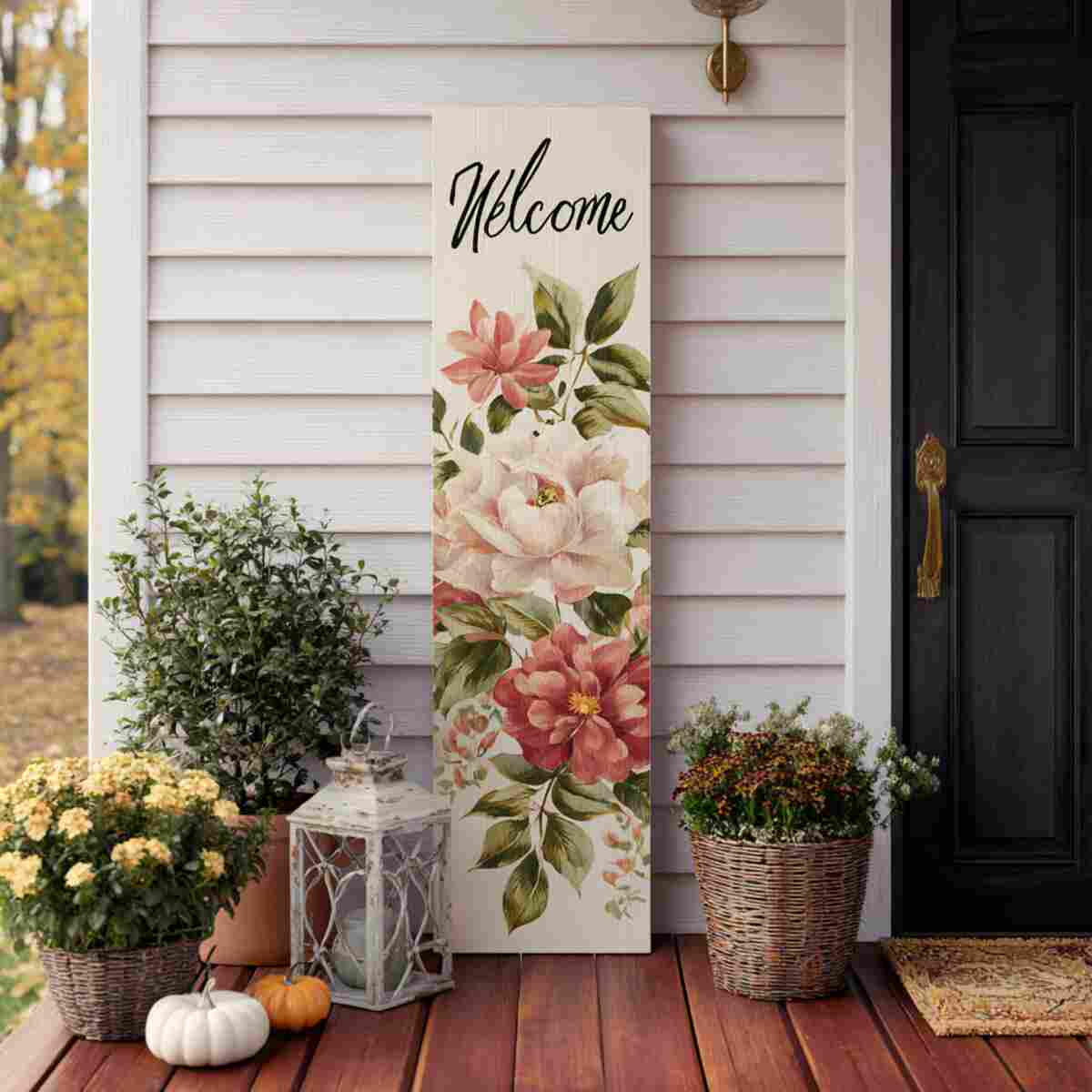 Hand-Painted Floral Welcome Board