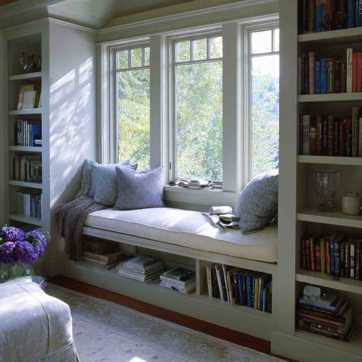 Window Bench with Bookshelves Underneath