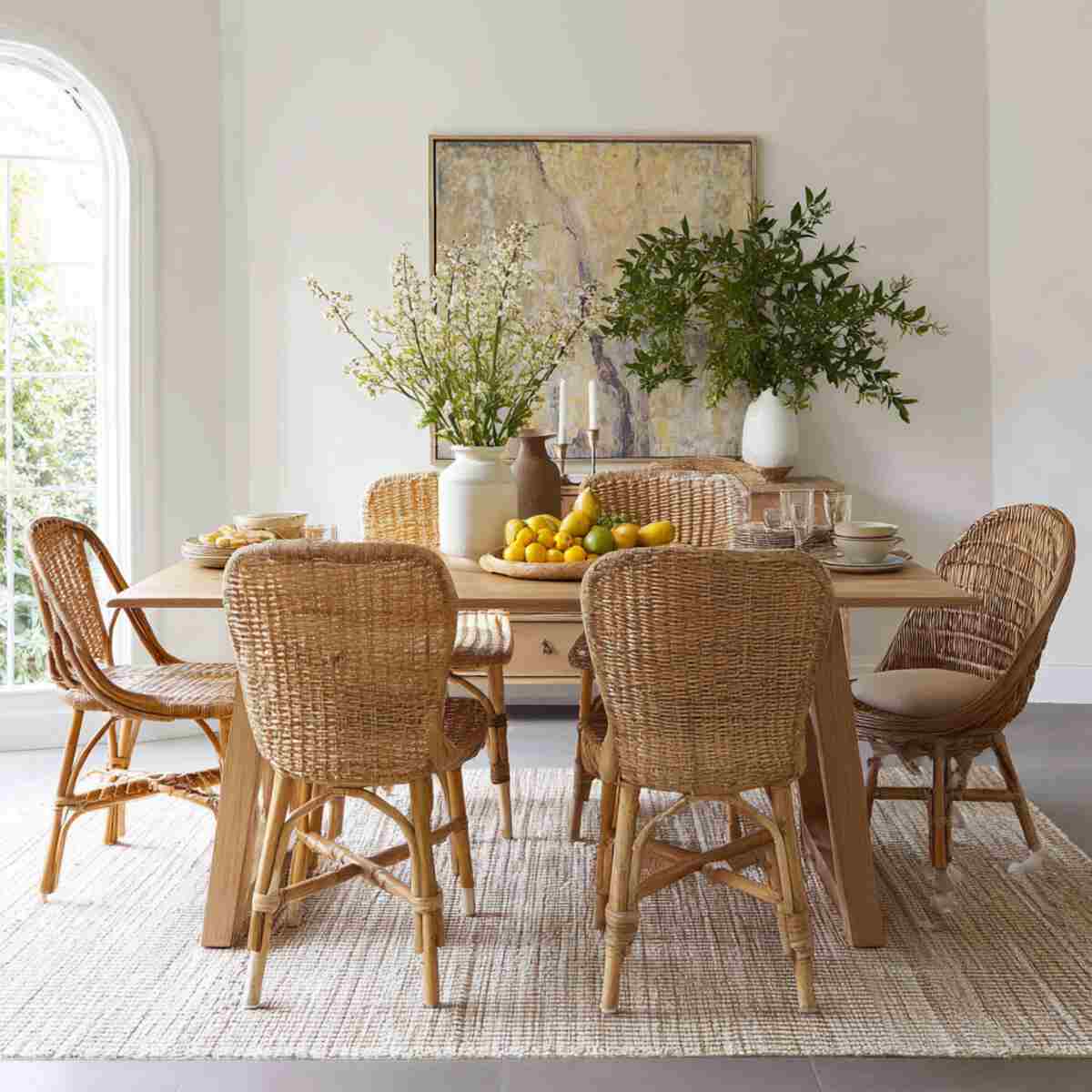 Mix of Rattan, Wicker, and Solid Wood Chairs