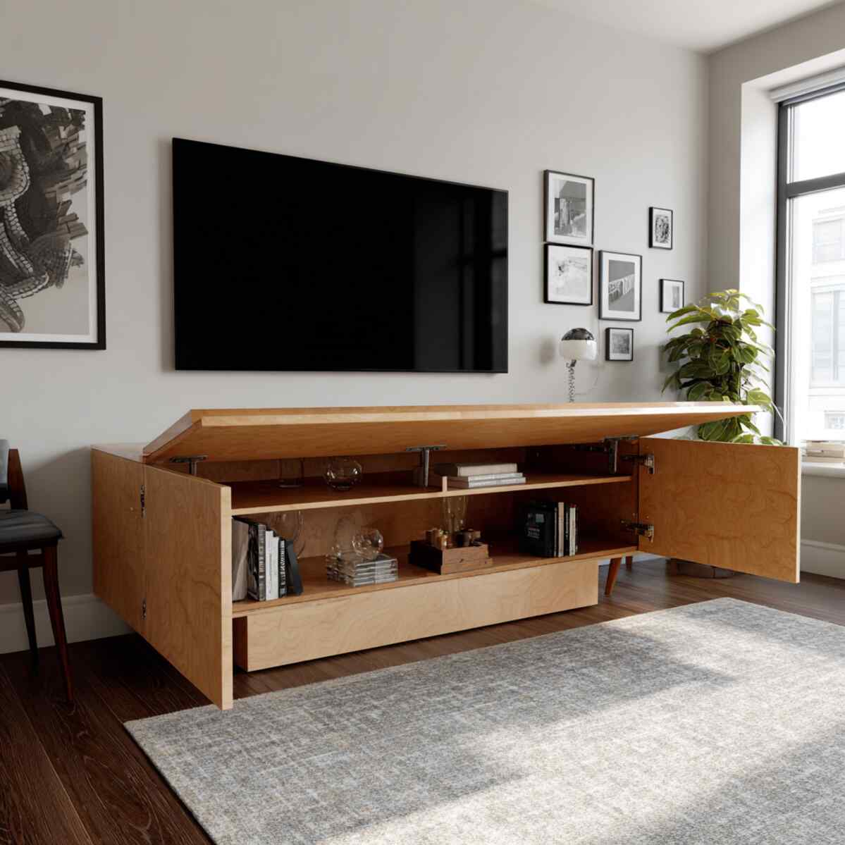 TV Stand with Concealed Cabinets