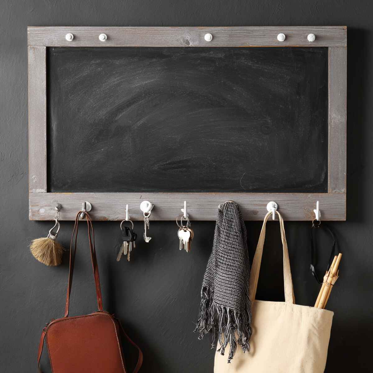 Chalkboard with Hooks for Keys