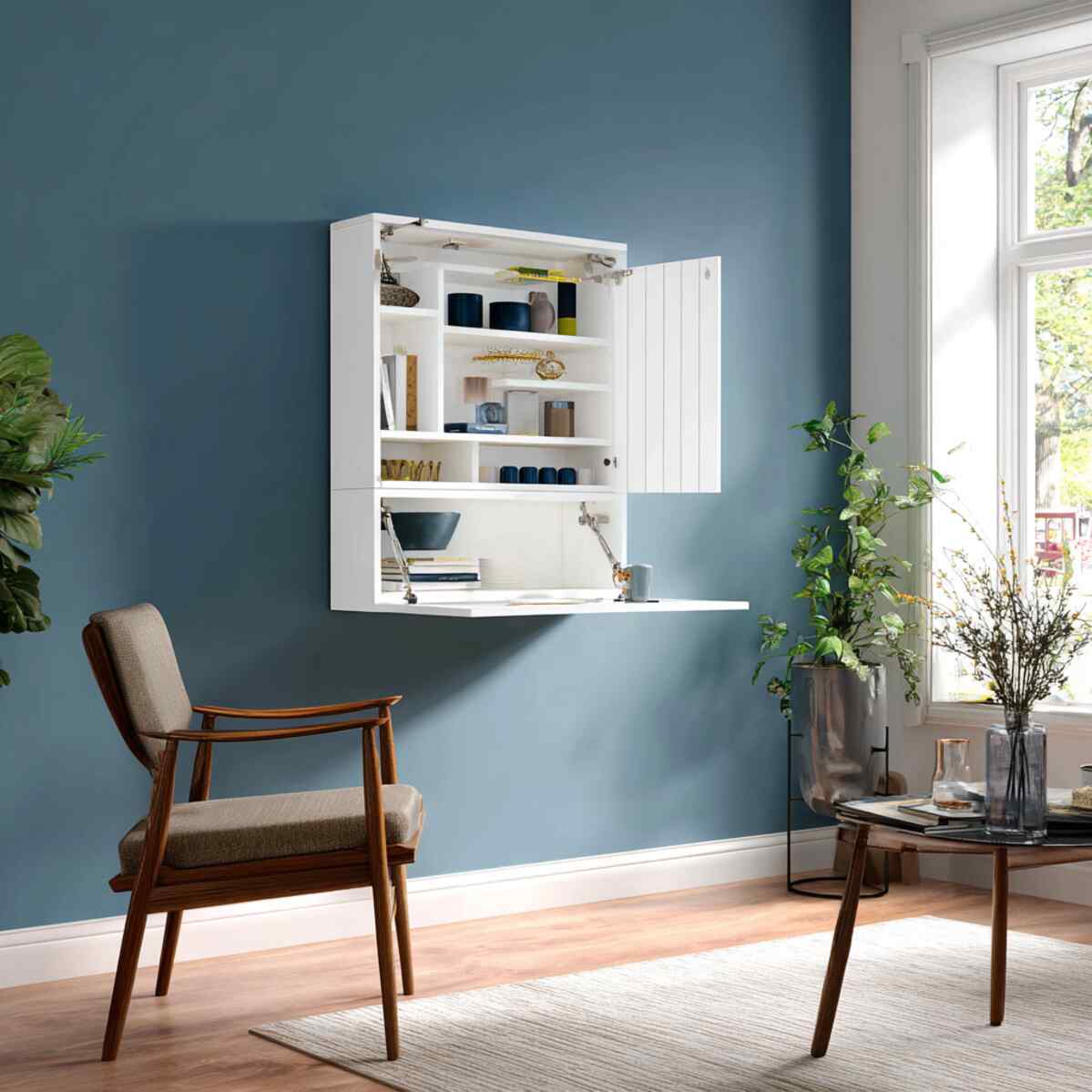 Wall-Mounted Cabinet with Flip-Down Shelves