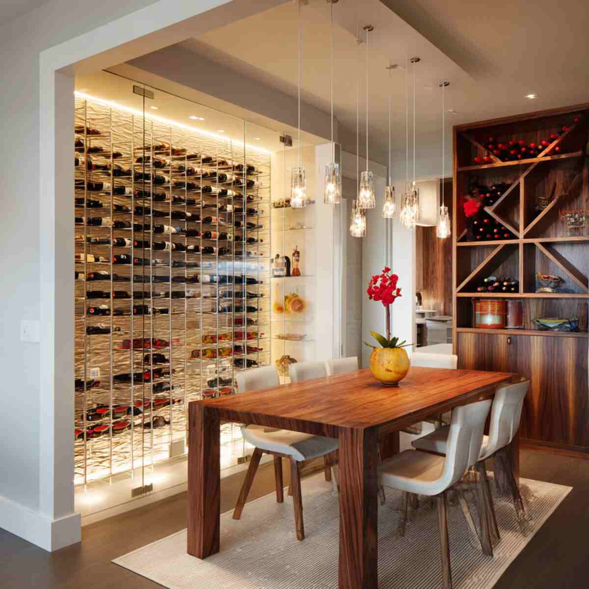 Built-In Wine Rack with LED Lighting Accents