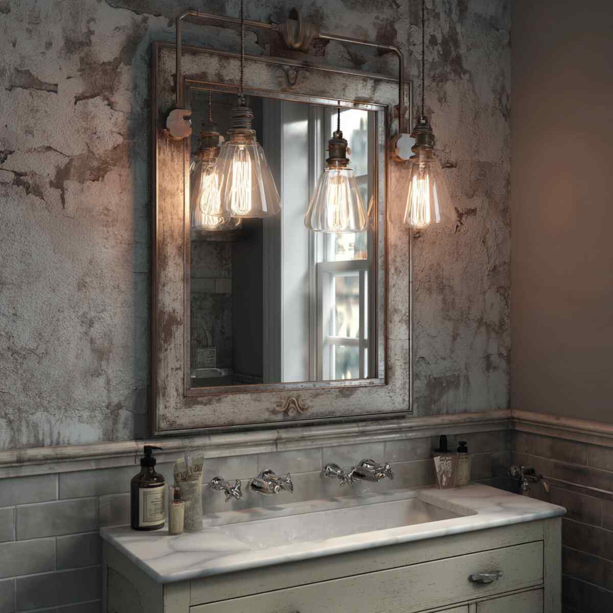 Antique Mirror with Integrated Lights